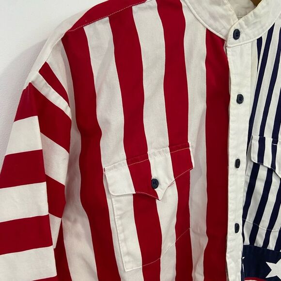 Vintage Panhandle Slim American Flag Western Style Button Down Shirt Size Large - Picture 8 of 12
